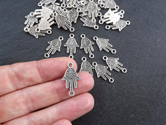 Silver Hamsa Charms Connectors, Hamsa Hand of Fatima, Bracelet Charms, Mini Hamsa, Silver Charms, Tiny Hamsa, Matte Antique Silver, 10pc