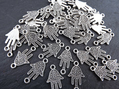 Silver Hamsa Charms Connectors, Hamsa Hand of Fatima, Bracelet Charms, Mini Hamsa, Silver Charms, Tiny Hamsa, Matte Antique Silver, 10pc