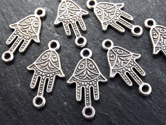 Silver Hamsa Charms Connectors, Hamsa Hand of Fatima, Bracelet Charms, Mini Hamsa, Silver Charms, Tiny Hamsa, Matte Antique Silver, 10pc