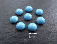 6mm Pale Blue Glass Cabochons, Blue Czech Glass, Dome Cabochon, Round Glass Beads, 8pcs