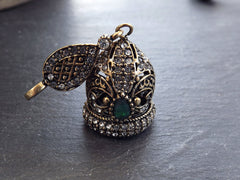 Green Rhinestone Bead Cap, Turkish Bead Cap, Tassel Cap, Rhinestone Bail, Round Cap, Bronze Tassel Cap, Cap Pendant, Tassel Head, 1PC