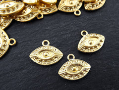 Evil Eye Charm, Gold Eye Pendant, Eye Of The Beholder, Talisman Jewelry, Evil Eye, Lucky Charm, Amulet, Protective, 22k Matte Gold 3pc