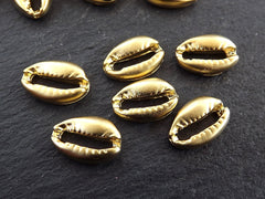 Cowrie Shell Charms, Gold Shell Charms, Mini Cowrie Shell, Shell Pendant, Bracelet Charm, Beach Charm, Beach Style, 22k Matte Gold, 6pc