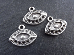 Evil Eye Charm, Silver Eye Pendant, Eye Of The Beholder, Talisman Jewelry, Evil Eye, Lucky Charm, Amulet, Protective, Antique Silver, 3pc