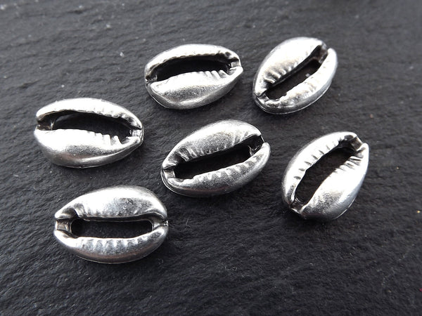 Cowrie Shell Charms, Silver Shell Charms, Mini Cowrie Shell, Shell Pendant, Bracelet Charm, Beach Charm, Beach Style, Antique Silver, 6pc