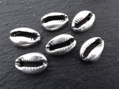 Cowrie Shell Charms, Silver Shell Charms, Mini Cowrie Shell, Shell Pendant, Bracelet Charm, Beach Charm, Beach Style, Antique Silver, 6pc