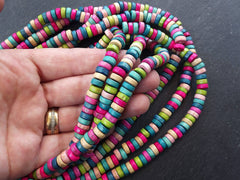 Pastel Rainbow Wood Beads, Multicolor, Mixed Color, Wooden Beads, Heishi Beads, Round Spacers, 16 inch Strand, 8mm, 2 Strands, Mix 2