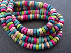 Pastel Rainbow Wood Beads, Multicolor, Mixed Color, Wooden Beads, Heishi Beads, Round Spacers, 16 inch Strand, 8mm, 2 Strands, Mix 2