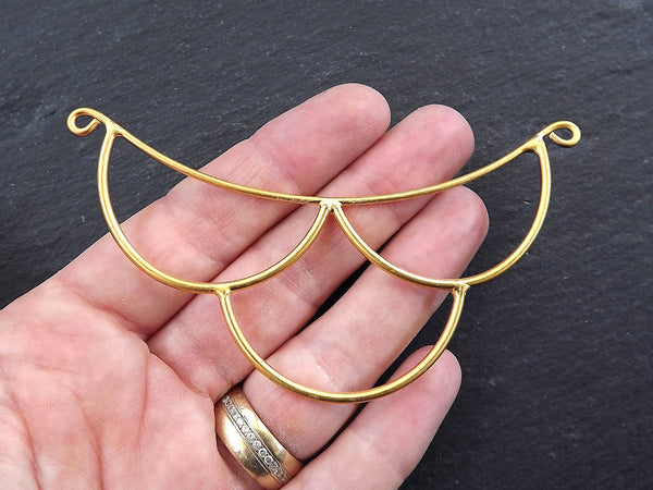 Scallop Necklace Pendant Collar Connector Link, Crescent Bib Pendant, Scallop Collar Pendant, Bib Connector, 22k Matte Gold Plated - 1PC