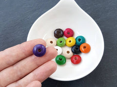 Fruity Multi color Rainbow Wood Saucer Beads, 16 inch Strand, 8mm, Mix 2