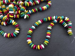 Rainbow Wood Beads, Multicolor, Mixed Color, Wooden Beads, Saucer Beads, Round Spacers,  Disc Beads, 16 inch Strand, 8mm, 1 Strand, Mix 1