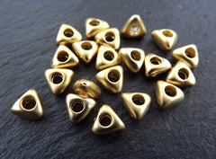 Gold Triangle Bead Spacer, Greek Mykonos Beads, Rustic Nugget, Geometric Beads, Tarnish Resistant Beads, 22k Matte Gold Plated - 20pcs