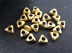 Gold Triangle Bead Spacer, Greek Mykonos Beads, Rustic Nugget, Geometric Beads, Tarnish Resistant Beads, 22k Matte Gold Plated - 20pcs