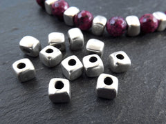 Square Nugget Silver Bead Spacers, Organic Square Beads, Greek Mykonos Silver Bead, Tarnish Resistant Beads, Matte Silver Plated. 8pcs