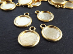 Round Smooth Pendant Tray Cabochon Setting, Blank Bezels, Pendant Blank, Charm Blank, Rolled Edge, 14mm, 22k Matte Gold, 4pc