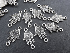 Silver Hamsa Charms Connectors, Hamsa Hand of Fatima, Bracelet Charms, Mini Hamsa, Silver Charms, Tiny Hamsa, Matte Antique Silver, 10pc