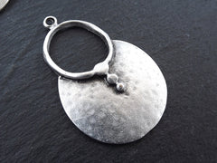 Silver Tribal Loop Pendant, Hammered Ethnic Disc Pendant, Statement Pendant, Artisan Jewelry, Matte Antique Silver Plated, 1pc