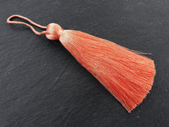 Deep Peach Sorbet Silk Tassels Braided Loop, Handmade Thick Tassels, Jewelry Tassel, Keychain tassel, Home Decor tassel, 113mm, 1 pc