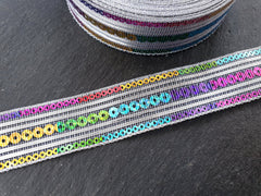 Rainbow Sequin Ribbon Trim, Glitter Ribbon, Packaging, Sewing, Craft, Scrap booking, Jewelry, Costume Trim, Choose 1 meter or 9 meter Roll