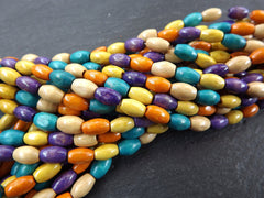 Pastel Rainbow Wood Beads, Oval Rice Beads, Mixed Colorful Wooden Beads, Multicolor, Orange Purple Tube Spacers, 8mm, 2x 16 Strands, Mix1