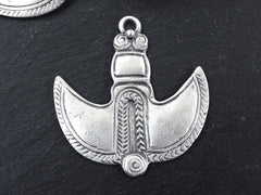 Silver Half Moon Tuareg Shield Pendant, Ethnic African Tribal Pendant, Scoop Shape, Nomadic Pendant, Matte Antique Silver Plated - 1PC