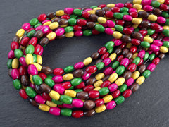 Rainbow Wood Oval Rice Beads, Fun Mixed Colorful Wooden Beads, Multicolor, Purple Pink Tube Spacers, 8mm, 2x 16 Strands, Mix1