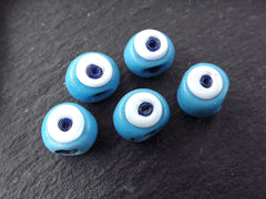 Sky Blue Evil Eye Beads, Mini Blue Artisan Glass Nazar Beads, Handmade Amulet Beads, Good Luck Beads, Greek Evil Eye, Turkish Beads, 9 x 7mm