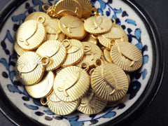 Gold Fish Charms, Greek Fish charms, Mykonos Fish Pendant, Rustic Cast Round Charms, Metal Fish Bead, 22k Matte Gold Plated