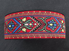Floral Folk Art Ribbon, Red Blue Thick Embroidered Ribbon, Jacquard Trim, Costume Trim, 50mm Wide, Choose between 1 meter to 10 meters