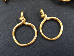 Twisted Circle Loop Pendant Connector Link, Gold Ring Closed Loop, 22k Matte Gold Plated, 2 PC