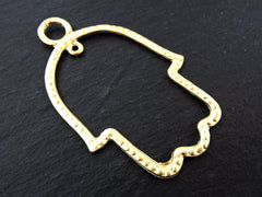 Gold Hamsa Pendant, Hand of Fatima Dotted Fretwork Pendant, Gold Hand Loop Pendant, Lucky, Protective,  22k Matte Gold plated, 1pc