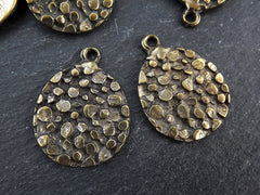 Round Dappled Disc Pendant Charms, Bronze Dot Coin Pendant, Artisan Handmade Jewelry Making Supplies,Antique Bronze Plated, 2pc