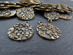 Round Dappled Disc Pendant Charms, Bronze Dot Coin Pendant, Artisan Handmade Jewelry Making Supplies,Antique Bronze Plated, 2pc