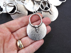 Silver Tribal Loop Pendant, Hammered Ethnic Disc Pendant, Statement Pendant, Artisan Jewelry, Matte Antique Silver Plated, 1pc