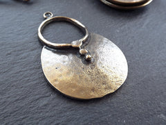 Bronze Tribal Loop Pendant, Hammered Ethnic Disc Pendant, Statement Pendant, Artisan Jewelry, Antique Bronze Plated, 1pc