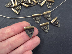 Bronze Triangle Bead Charm Spacers, Ethnic Tribal Silver Bead, Rustic Geometric Beads, Tarnish Resistant Beads, Antique Bronze Plated, 5pcs