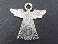 Silver Angel Pendant, Folk Guardian Angel Charm, Angel Ornament, Craft and Jewelry Supplies, Matte Antique Silver Plated, 1pc