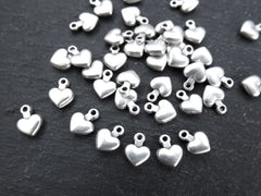 Tiny Heart Charms, Silver Puff Heart Charm, Mini Heart Charms, Jewelry Making Supplies, Matte Antique Silver Plated, 30pcs