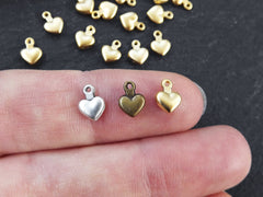 Tiny Heart Charms, Gold Puff Heart Charm, Mini Heart Charms, Jewelry Making Supplies, 22k Matte Gold Plated, 30pcs