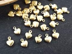 Tiny Heart Charms, Gold Puff Heart Charm, Mini Heart Charms, Jewelry Making Supplies, 22k Matte Gold Plated, 30pcs