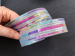 Rainbow Sequin Ribbon Trim, Glitter Ribbon, Packaging, Sewing, Craft, Scrap booking, Jewelry, Costume Trim, Choose 1 meter or 9 meter Roll