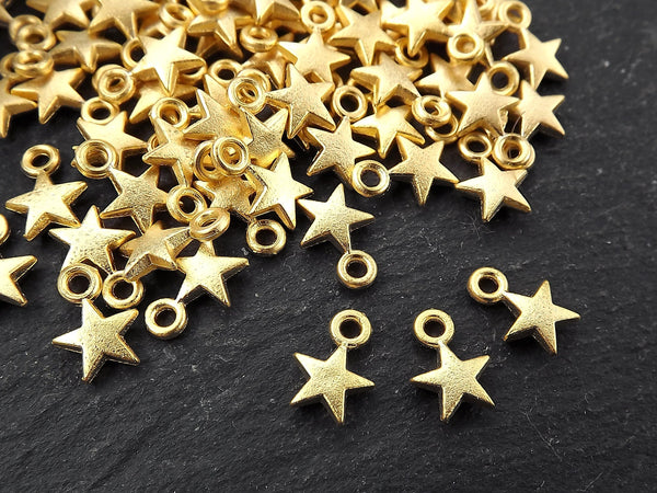 20 Mini Puff Star Charms, Gold Star Charm, Tiny Charms, Drop Charm, Bracelet Charms, Beading Supplies, 22k Matte Gold Plated