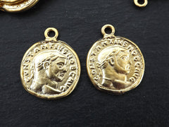 Roman Coin Pendant Charm, Constantius Coin Medallion, Genius of the Roman People, Replica Old Coin, 22k Mate Gold, 2pc