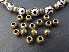 Hexagon Facet Bead Spacers, Bronze Rondelle, Greek Mykonos Bronze Bead, Tarnish Resistant Beads, Antique Bronze Plated. 15pcs