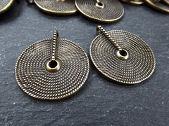 2 Tribal Disc Pendants, Woven Circle Loop Pendant, Ethnic Weave Ring, Artisan Jewelry, Antique Bronze Plated