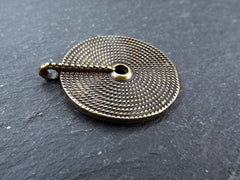 2 Tribal Disc Pendants, Woven Circle Loop Pendant, Ethnic Weave Ring, Artisan Jewelry, Antique Bronze Plated