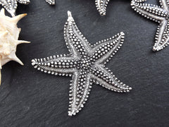 Large Starfish Sea Star Necklace Pendant, Side Facing Bail, Matte Antique Silver Plated, 1pc