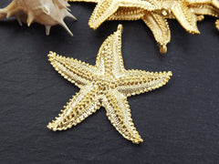 Large Starfish Sea Star Necklace Pendant, Side Facing Bail, 22k Matte Gold Plated, 1pc