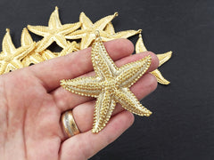 Large Starfish Sea Star Necklace Pendant, Side Facing Bail, 22k Matte Gold Plated, 1pc