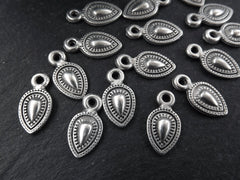 Silver Teardrop Pendant Charms, Mini Ethnic Tribal Charms, Bracelet Charms, Earring Charms, 16mm, Matte Antique Silver Plated, 15pcs